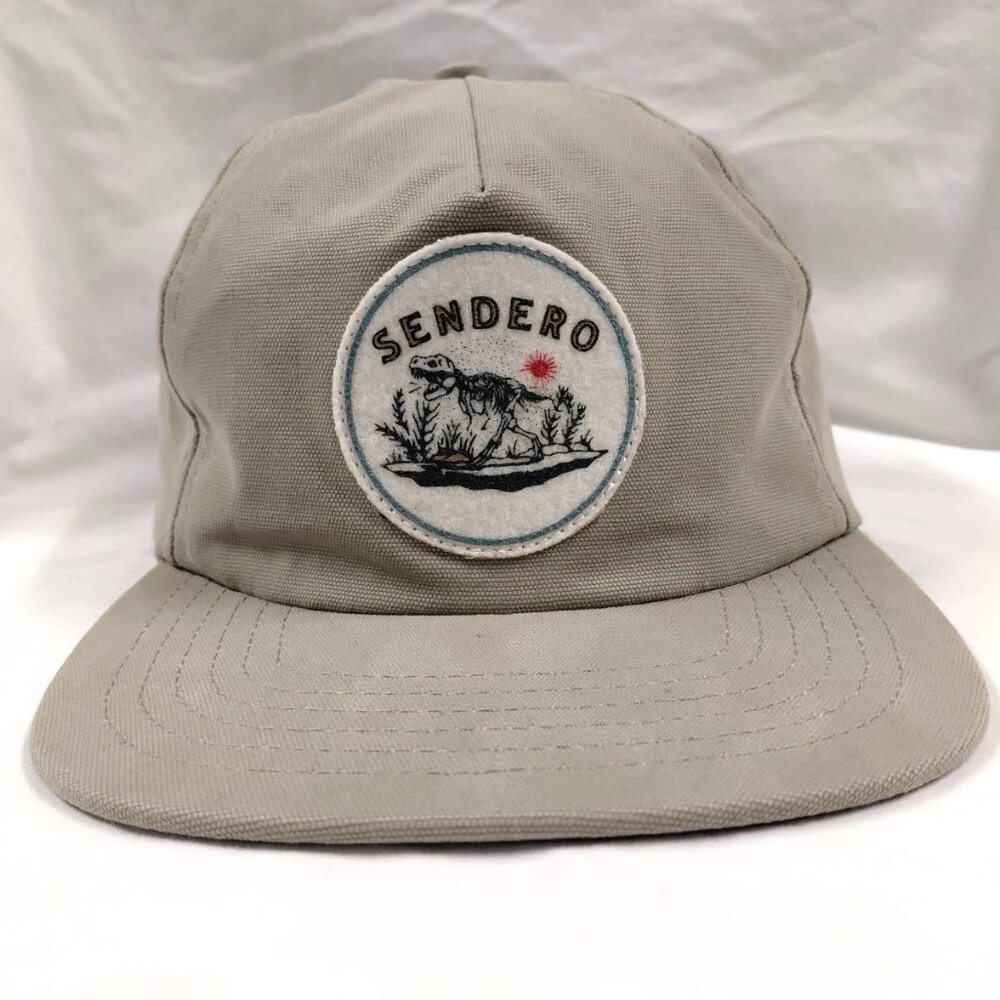 Sendero Provisions Co Snapback Cap Hat Tan Beige T-Rex Dinosaur Patch Logo